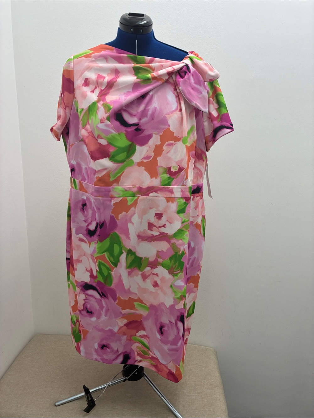 London Times Pink Floral One-Shoulder Shift Dress